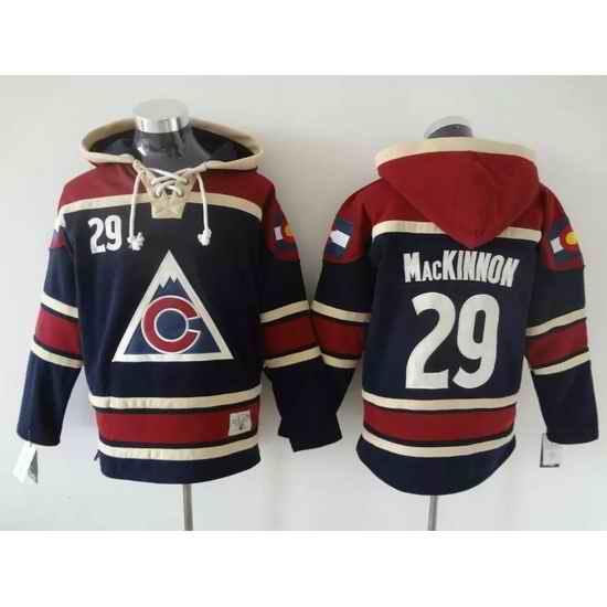 Men Colorado Avalanche 29 Nathan MacKinnon Blue Stitched Hoody